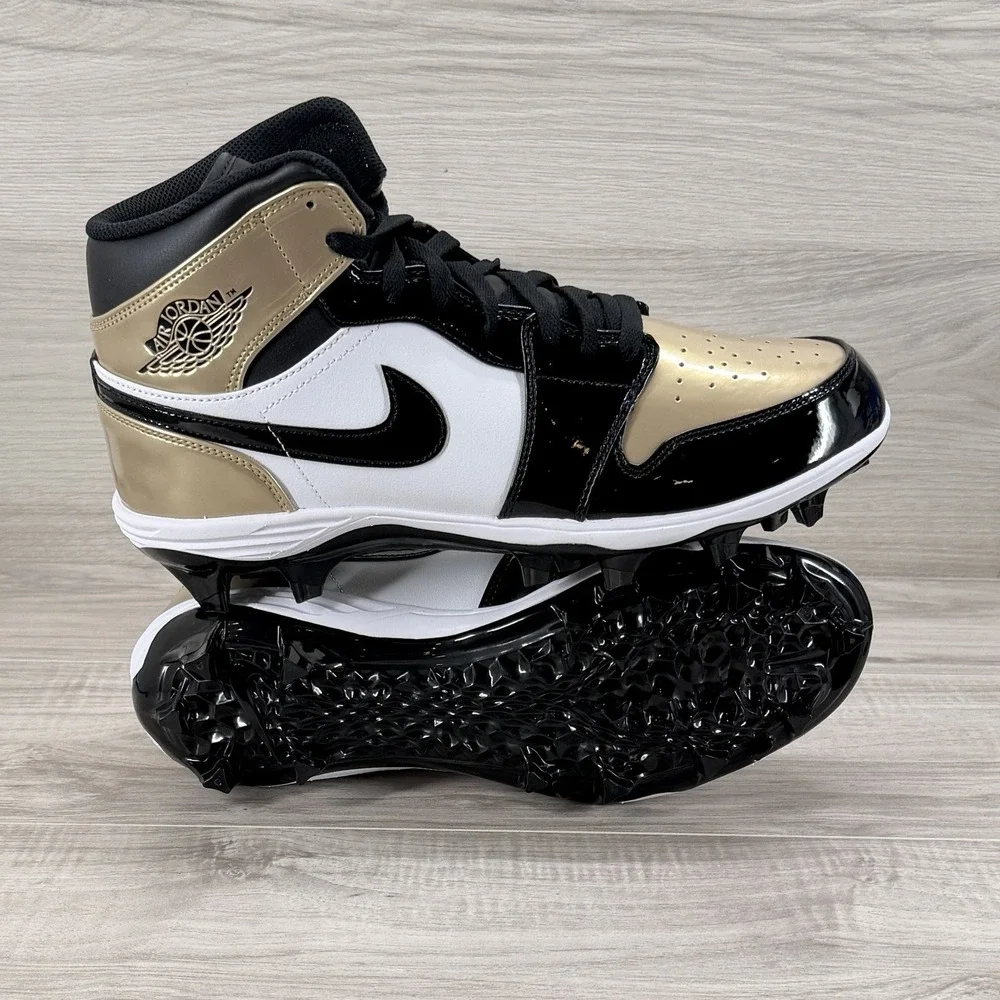 Jordan 1 Mid TD Football Cleats Black Gold Saints Fj6805-701 Men's Size 11